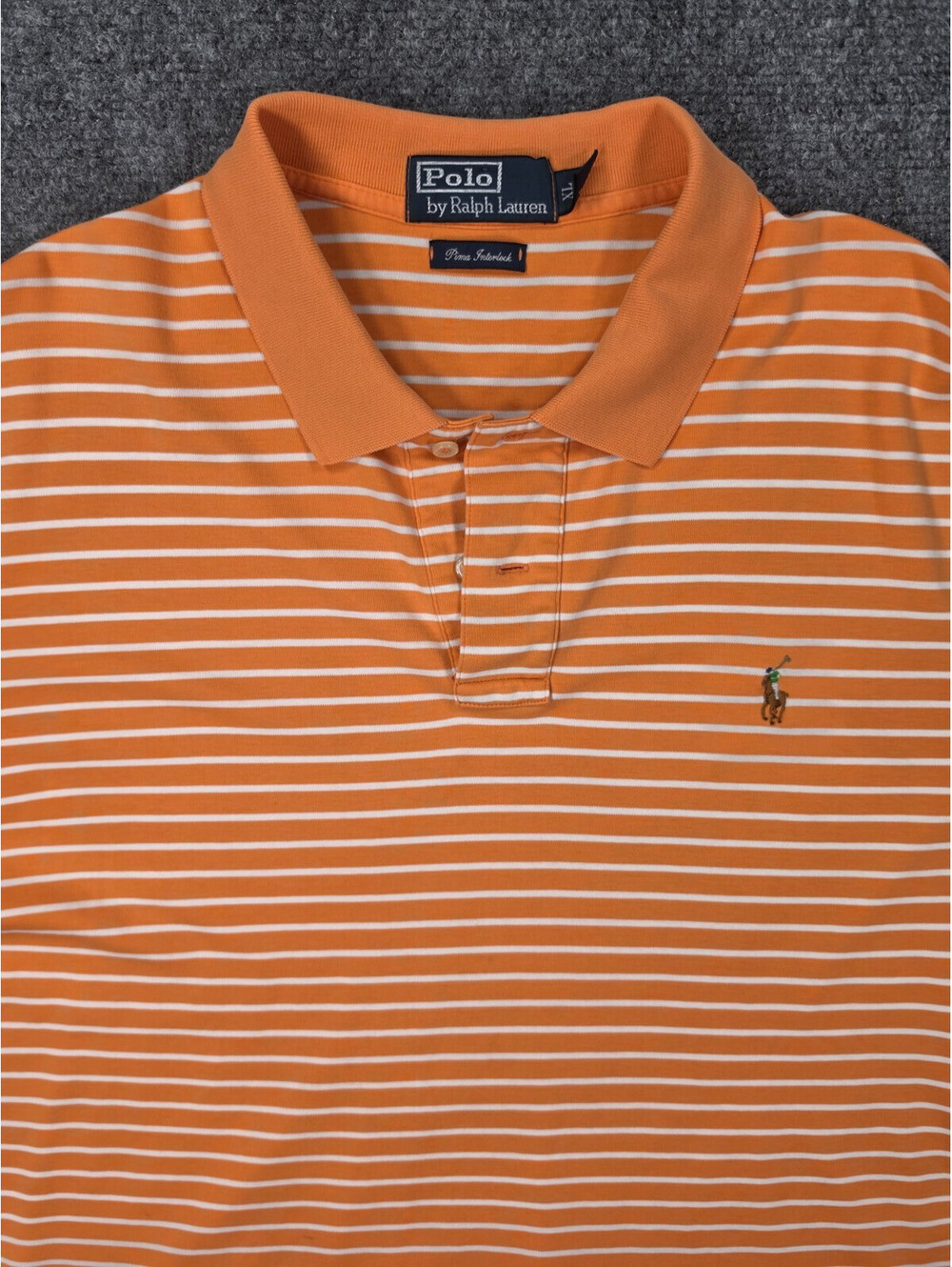 Polo Ralph Lauren Mens XL Pima Interlock Polo Shirt Orange Stripe Multicolor Pon